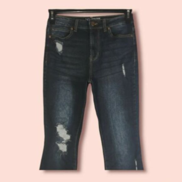 NOBO High Rise Jeans Crop Flare Jeans Junior Girls Size 26x25 Raw Hem Blue Pants - Picture 6 of 9